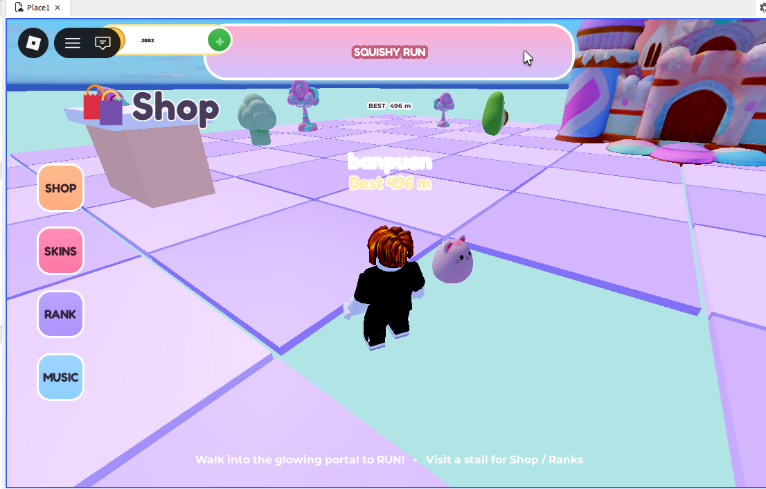 Shop, skins, ranks and music stalls in the Plaza